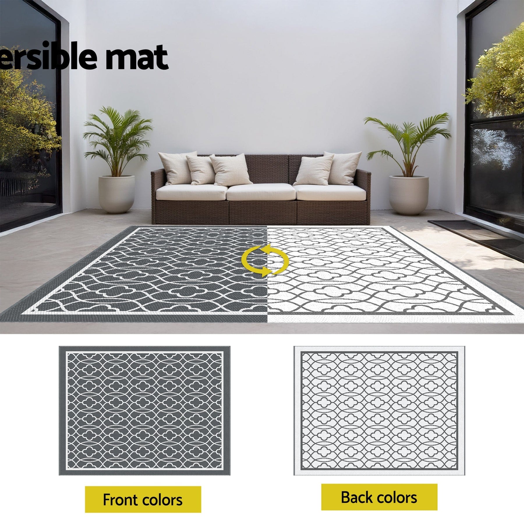 Gardeon Outdoor Rugs 274x366cm Large Carpet Reversible Area Mat PP Dual - Sided Patio Rug - SportZone.co.nz