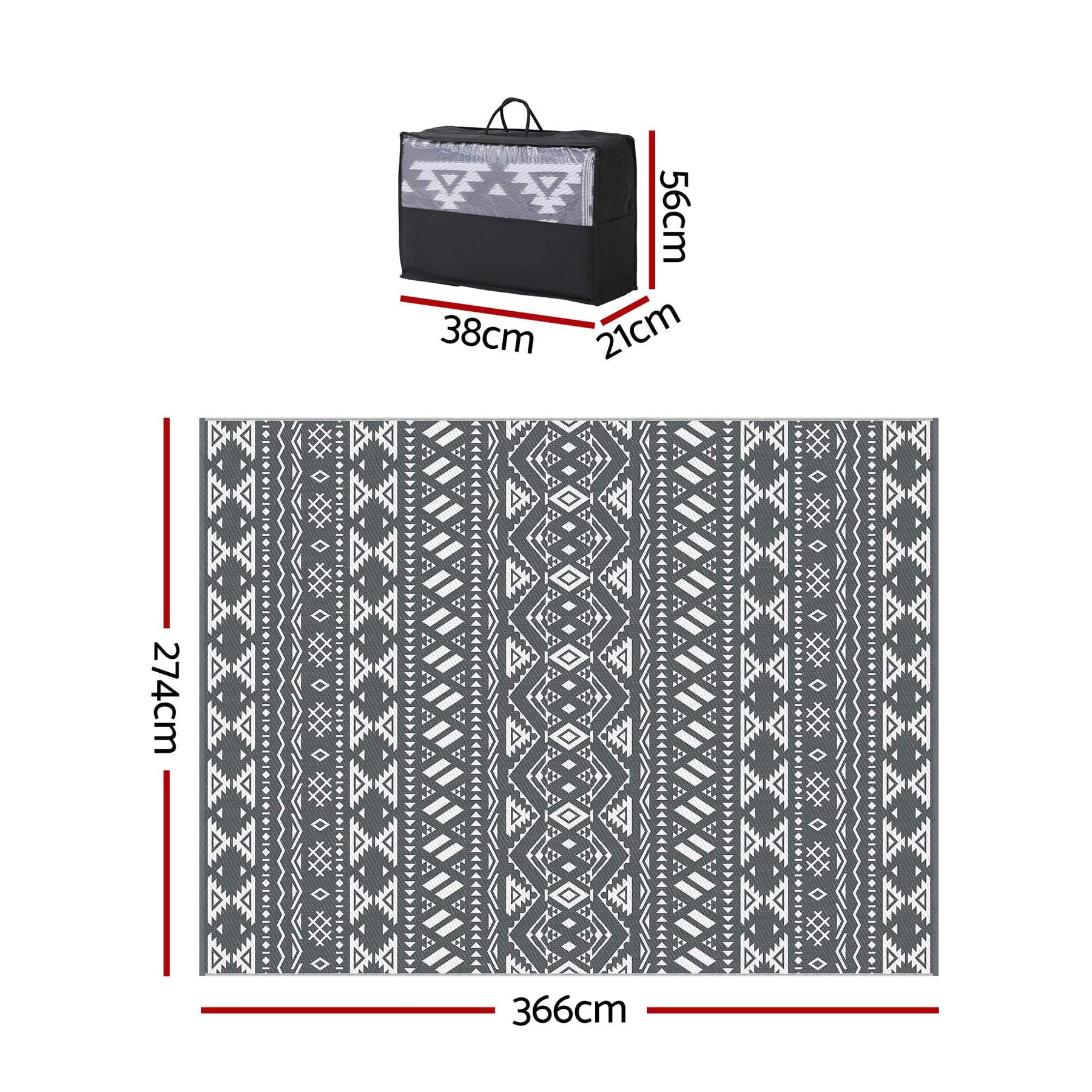 Gardeon Outdoor Rugs 274x366cm Large Carpet Reversible Area Mat PP Dual - Sided Patio Rug Bohemian - SportZone.co.nz