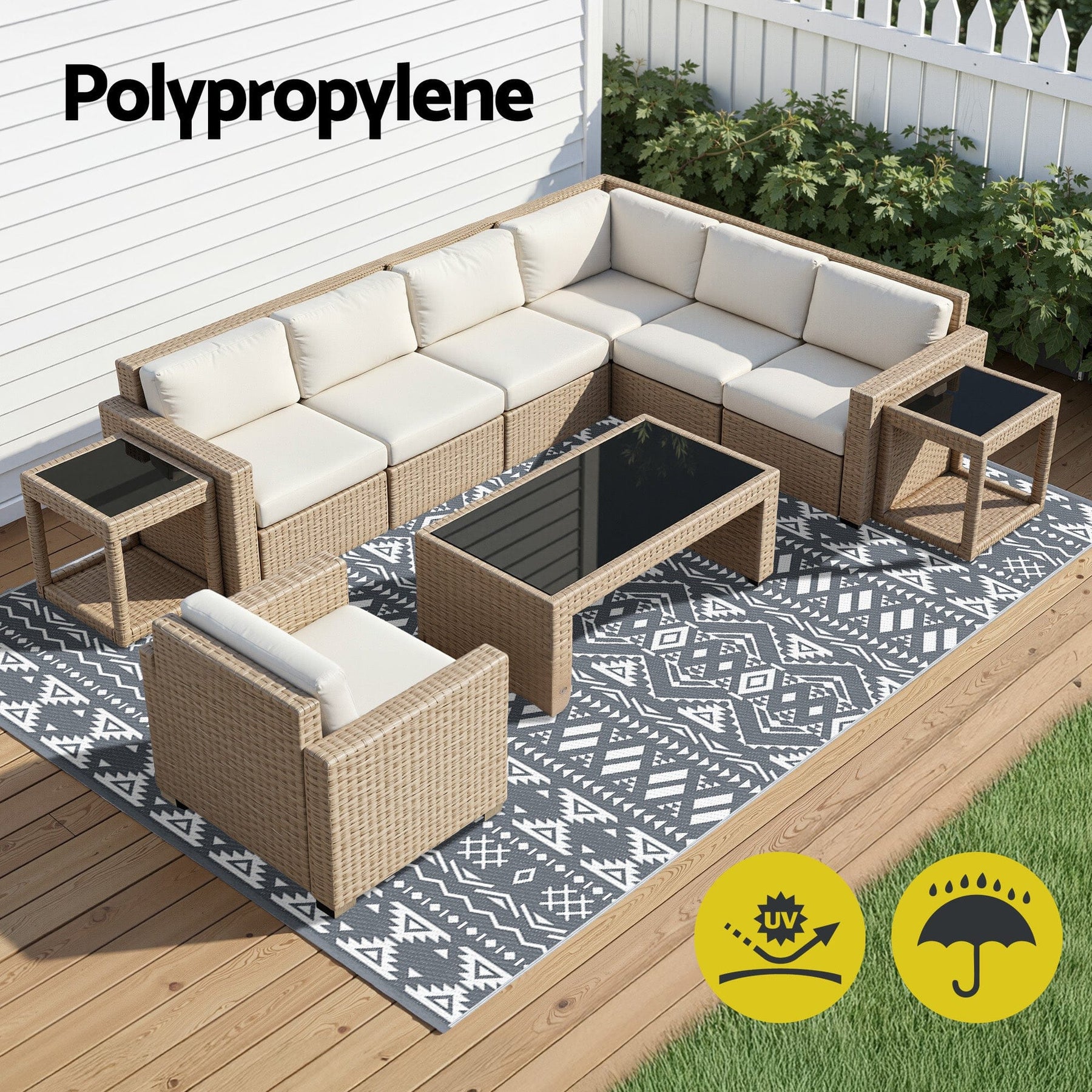 Gardeon Outdoor Rugs 274x366cm Large Carpet Reversible Area Mat PP Dual - Sided Patio Rug Bohemian - SportZone.co.nz