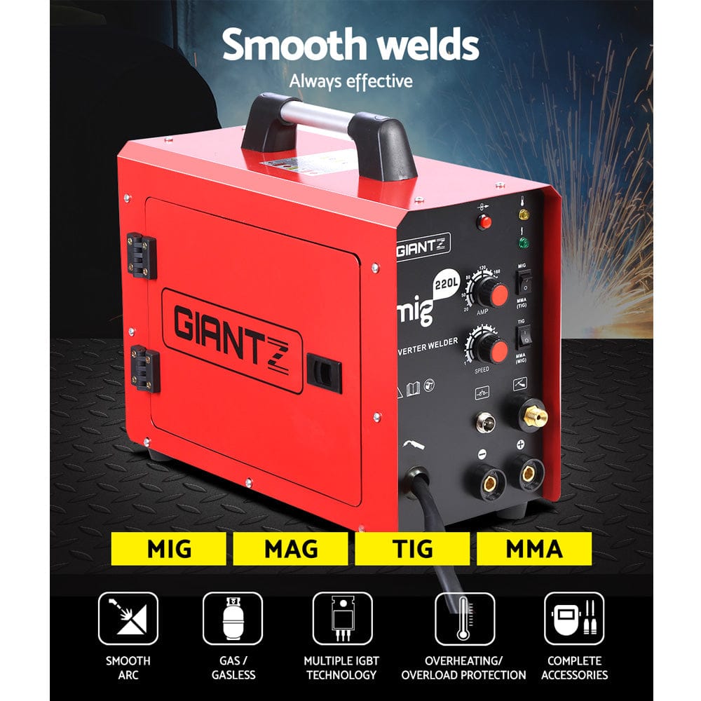 Giantz 220 Amp Inverter Welder MMA MIG DC Gas Gasless Welding Machine Portable - SportZone.co.nz