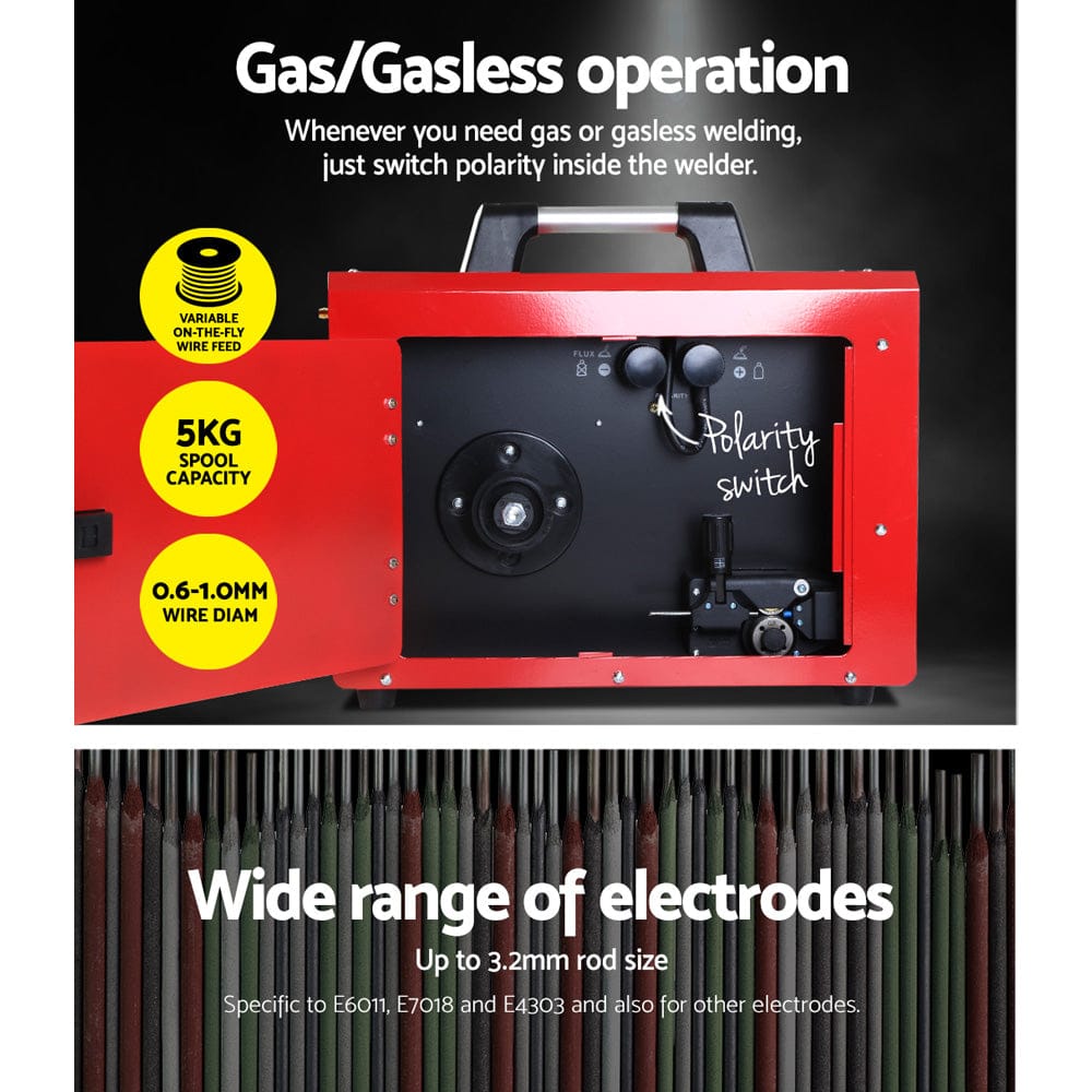 Giantz 220 Amp Inverter Welder MMA MIG DC Gas Gasless Welding Machine Portable - SportZone.co.nz