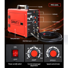 Giantz 220 Amp Inverter Welder MMA MIG DC Gas Gasless Welding Machine Portable - SportZone.co.nz