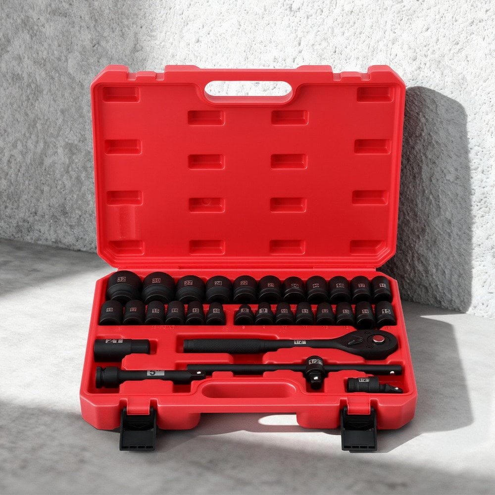 Giantz 30Pc 1/2" Drive Socket Set Cr - V Steel 8 - 32mm Workshop Repair - SportZone.co.nz