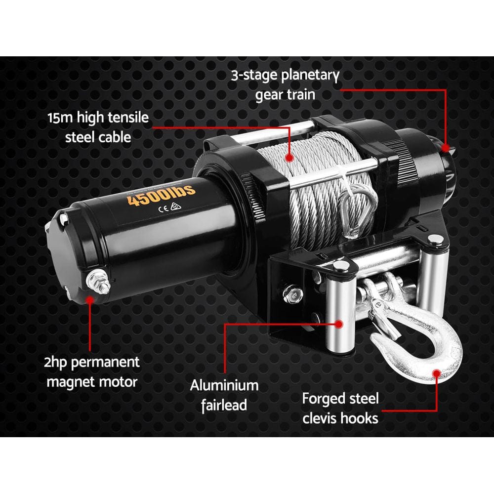Giantz 4WD Electric Car Winch 4500LBS/2041KG - SportZone.co.nz