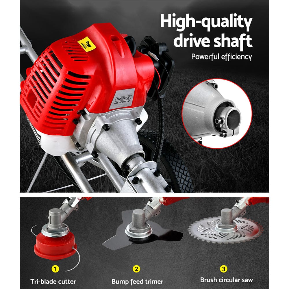 Giantz 62cc Petrol Brush Cutter Whipper Saw Trimmer 2 Stroke 3 - in - 1 Wheel - SportZone.co.nz