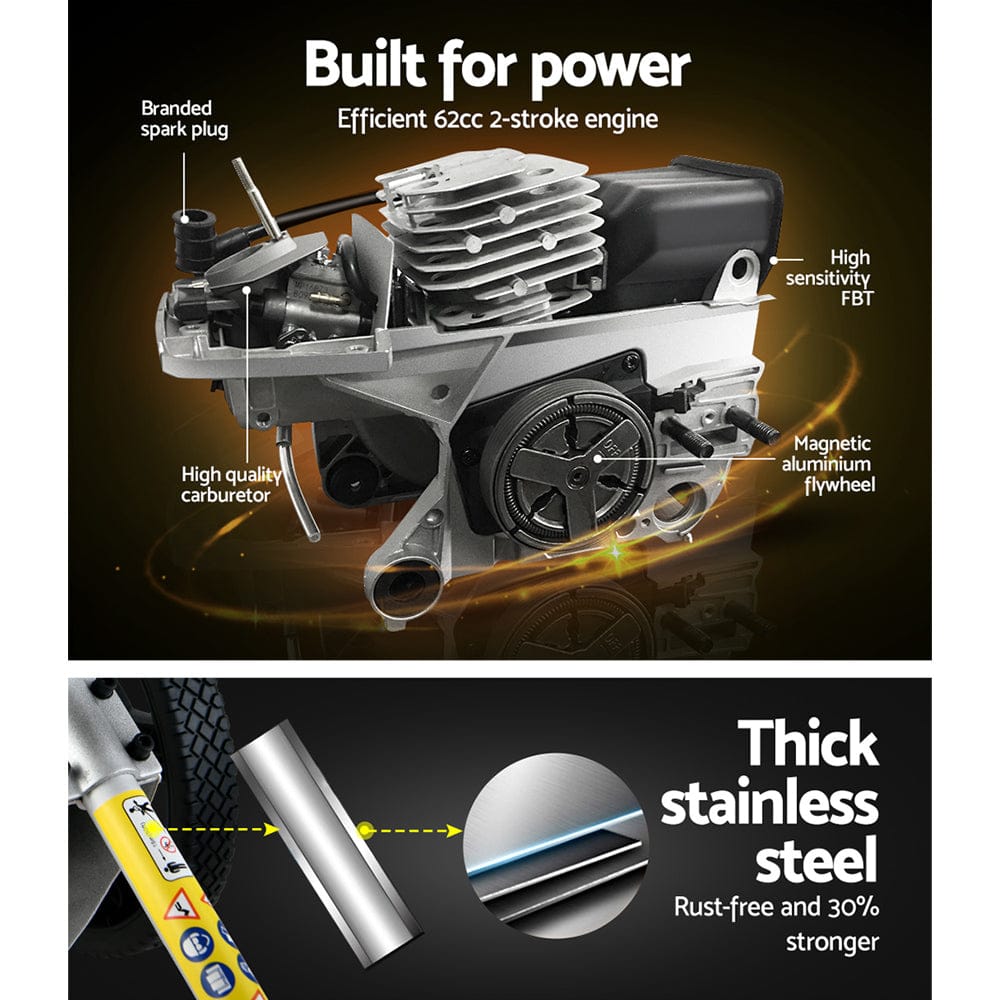 Giantz 62cc Petrol Brush Cutter Whipper Saw Trimmer 2 Stroke 3 - in - 1 Wheel - SportZone.co.nz