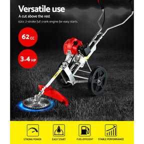 Giantz 62cc Petrol Brush Cutter Whipper Saw Trimmer 2 Stroke 3 - in - 1 Wheel - SportZone.co.nz