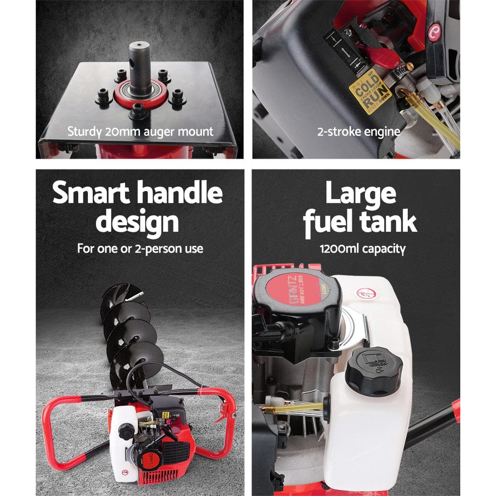 Giantz 66CC Post Hole Digger 200mm Petrol Drill Extension Auger Bits - SportZone.co.nz