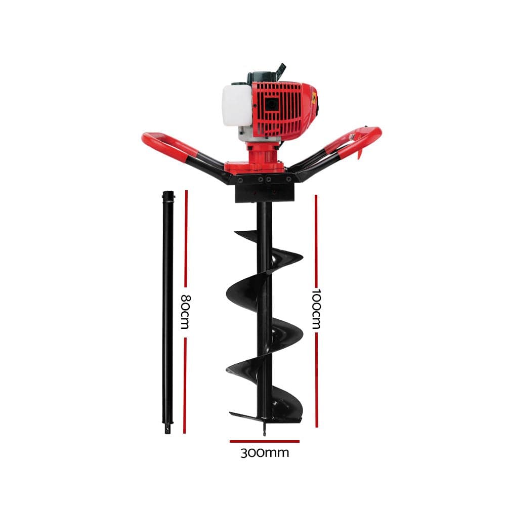 Giantz 66CC Post Hole Digger 300mm Petrol Drill Extension Auger Bits - SportZone.co.nz