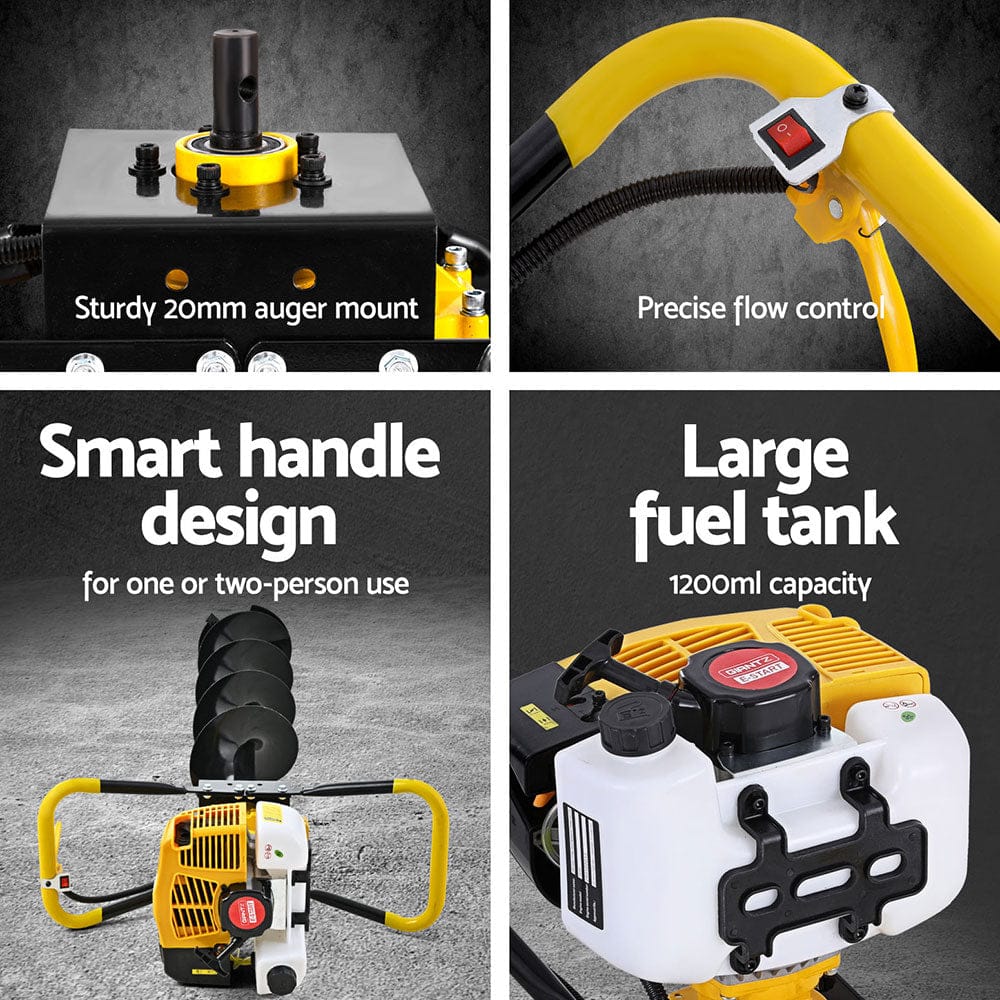 Giantz 74CC Post Hole Digger 200mm Petrol Drill Auger Extension Bits - SportZone.co.nz