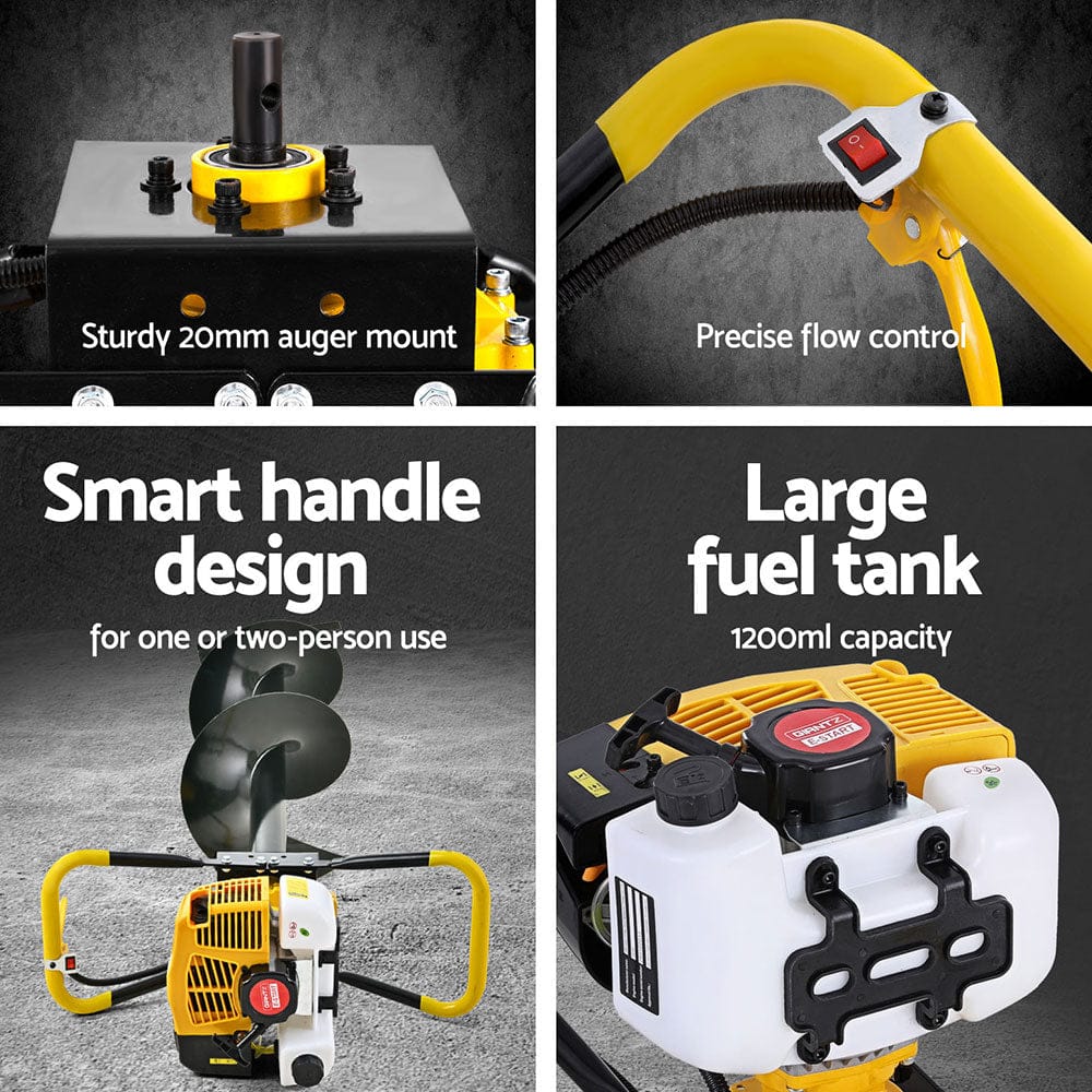 Giantz 74CC Post Hole Digger 300mm Petrol Drill Auger Extension Bits - SportZone.co.nz