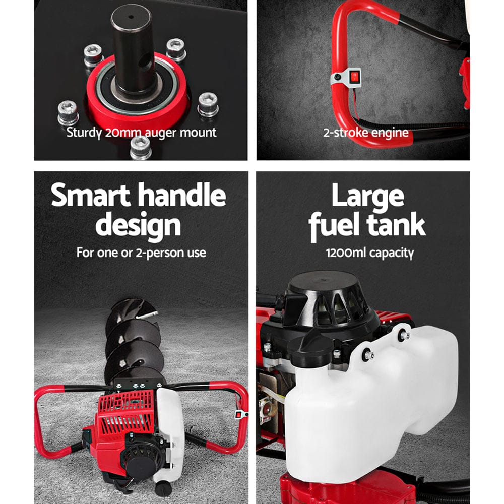 Giantz 80CC Post Hole Digger 200mm Petrol Drill Extension Auger Bits - SportZone.co.nz