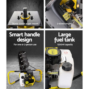 Giantz 80CC Post Hole Digger 300mm Petrol Drill Auger Extension Bits - SportZone.co.nz