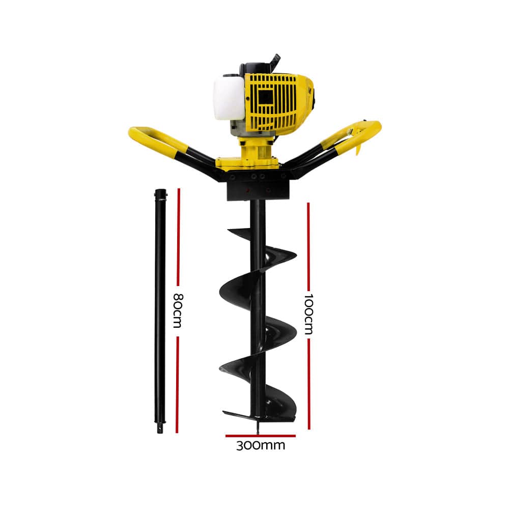 Giantz 80CC Post Hole Digger 300mm Petrol Drill Auger Extension Bits - SportZone.co.nz