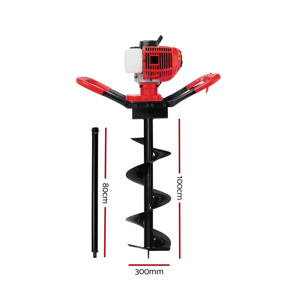 Giantz 80CC Post Hole Digger 300mm Petrol Drill Extension Bits Auger - SportZone.co.nz
