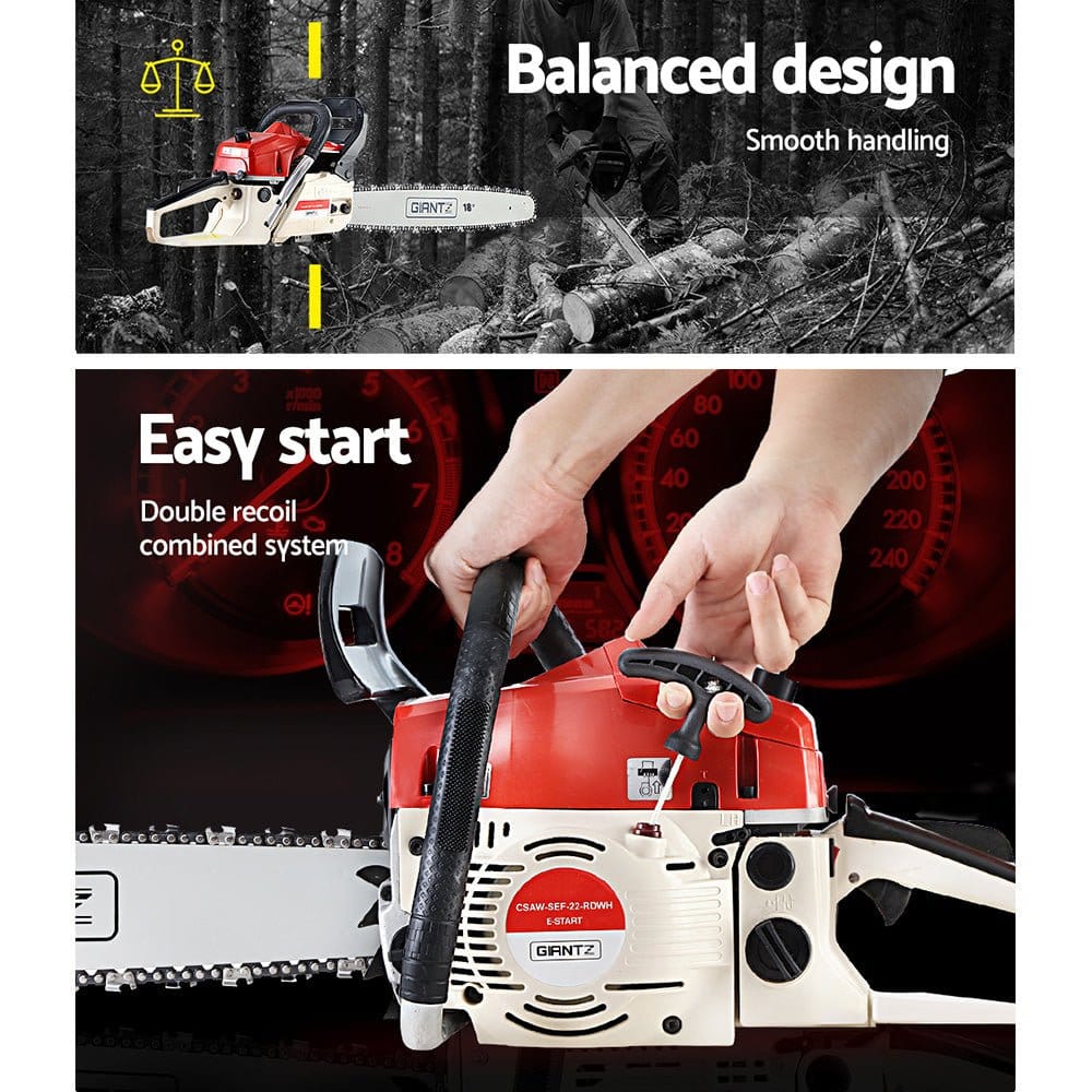 Giantz Chainsaw Petrol 45CC 18" Bar Commercial E - Start Pruning Chain Saw - SportZone.co.nz