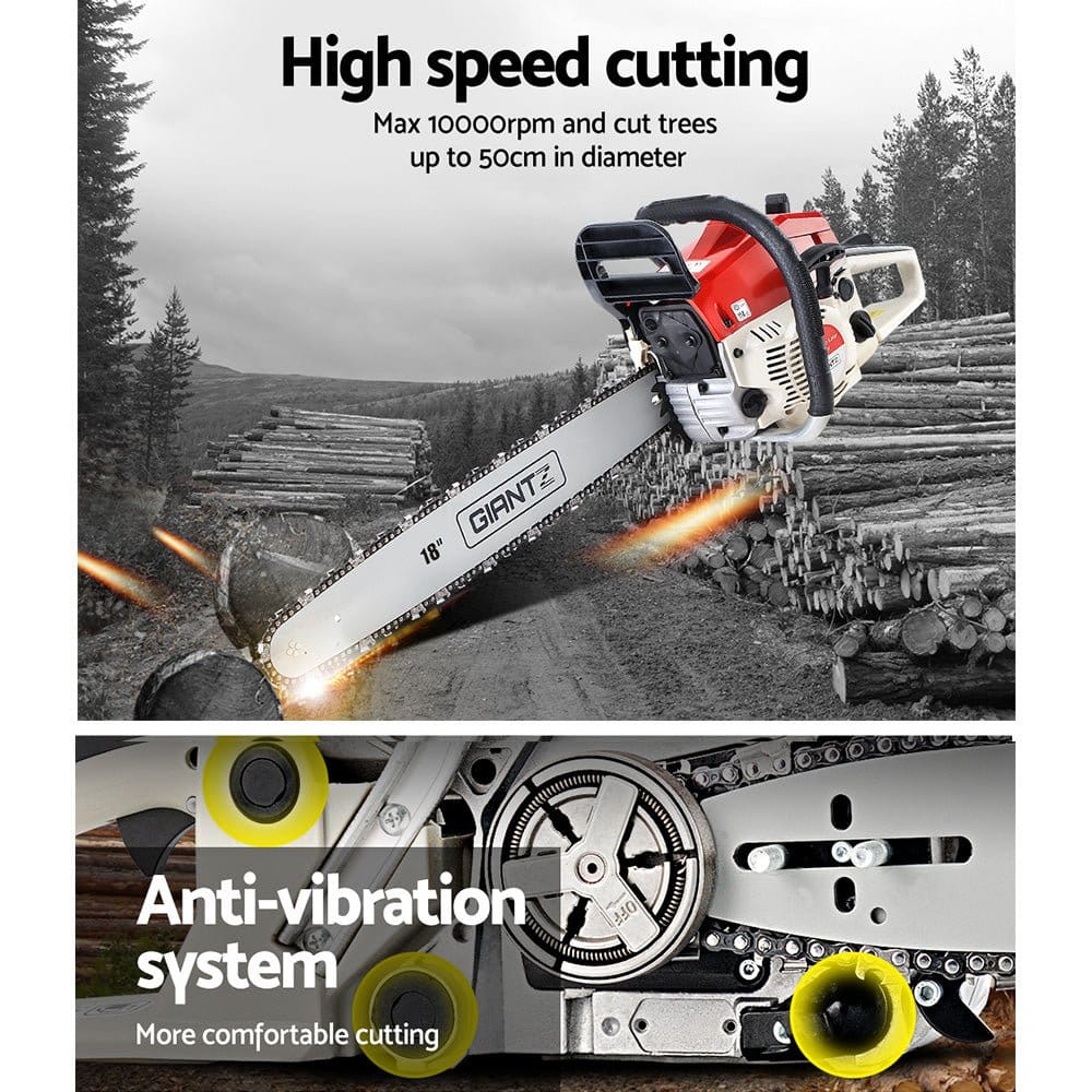 Giantz Chainsaw Petrol 45CC 18" Bar Commercial E - Start Pruning Chain Saw - SportZone.co.nz