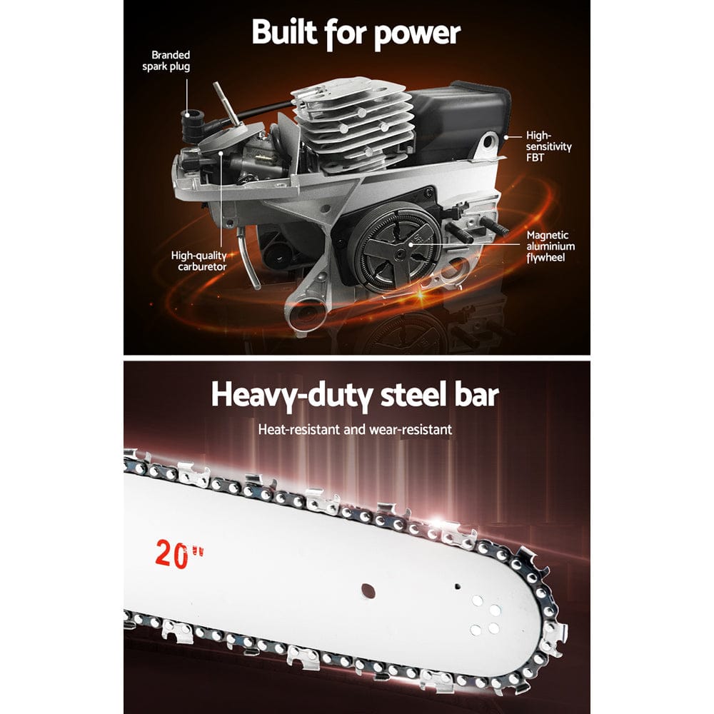 Giantz Chainsaw Petrol 52CC 20" Bar Commercial E - Start Pruning Chain Saw - SportZone.co.nz