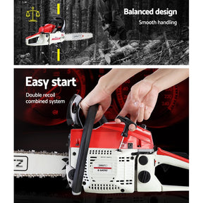 Giantz Chainsaw Petrol 52CC 20" Bar Commercial E - Start Pruning Chain Saw White - SportZone.co.nz