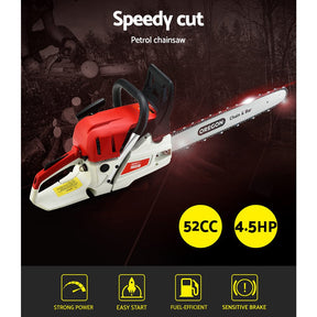 Giantz Chainsaw Petrol 52CC 20" Oregon Bar Commercial E - Start Pruning Chain Saw - SportZone.co.nz