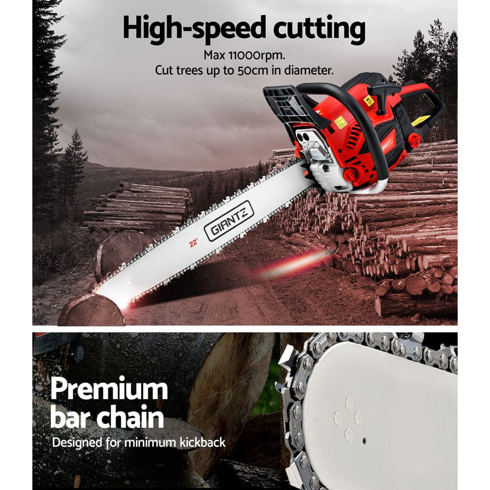 Giantz Chainsaw Petrol 58CC 22" Bar Commercial E - Start Pruning Chain Saw - SportZone.co.nz