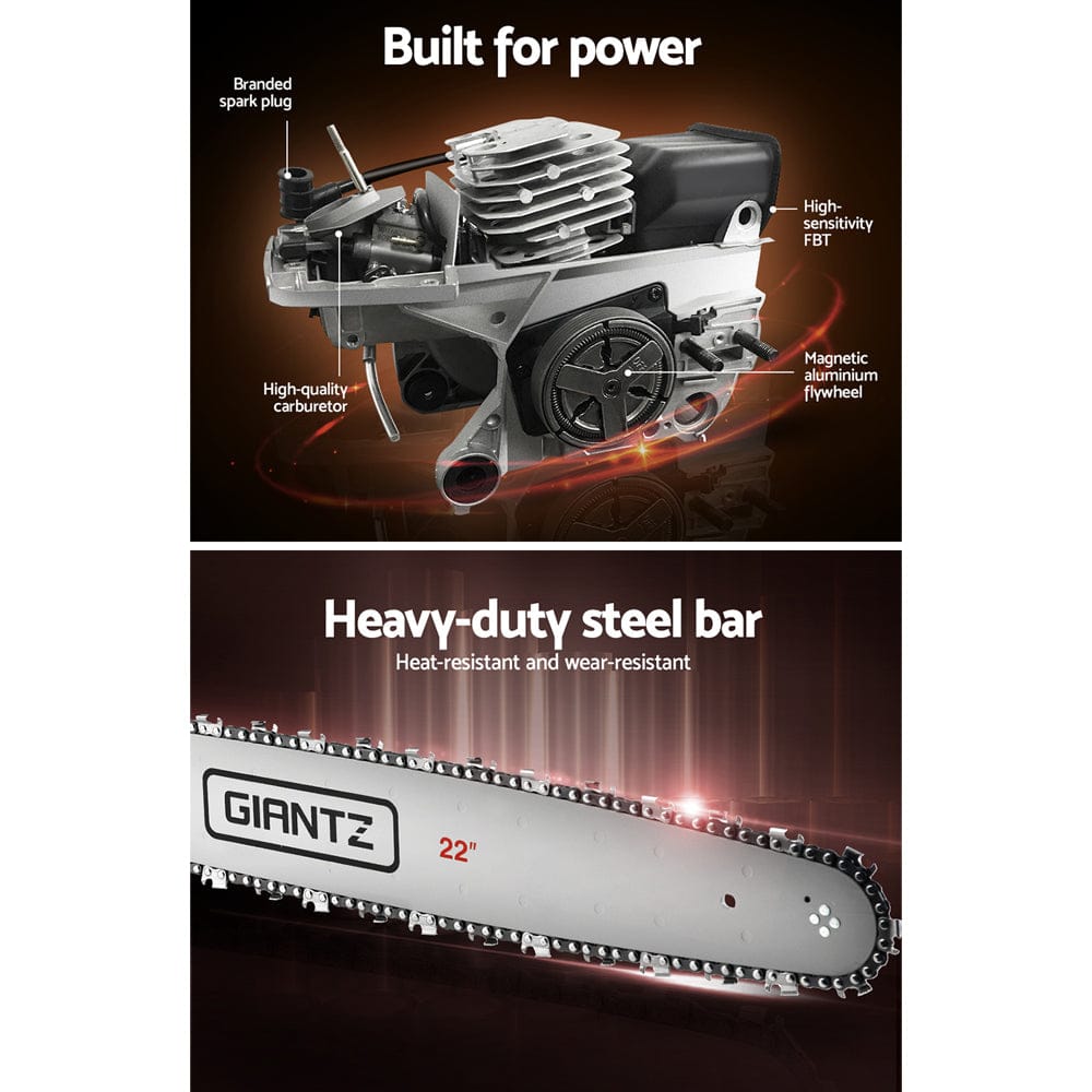 Giantz Chainsaw Petrol 58CC 22" Bar Commercial E - Start Pruning Chain Saw - SportZone.co.nz