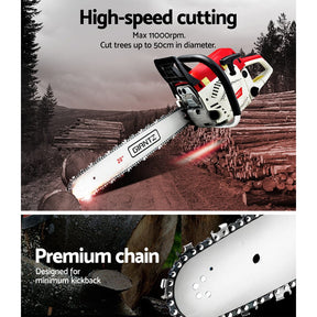 Giantz Chainsaw Petrol 62CC 20" Bar Commercial E - Start Pruning Chain Saw - SportZone.co.nz