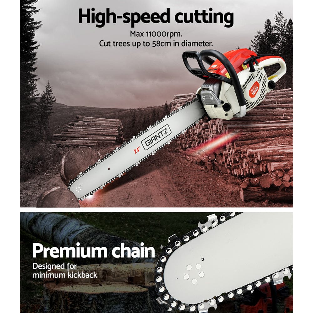 Giantz Chainsaw Petrol 92CC 24" Bar Commercial E - Start Pruning Chain Saw - SportZone.co.nz