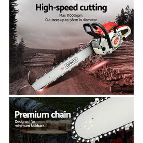 Giantz Chainsaw Petrol 92CC 24" Bar Commercial E - Start Pruning Chain Saw - SportZone.co.nz