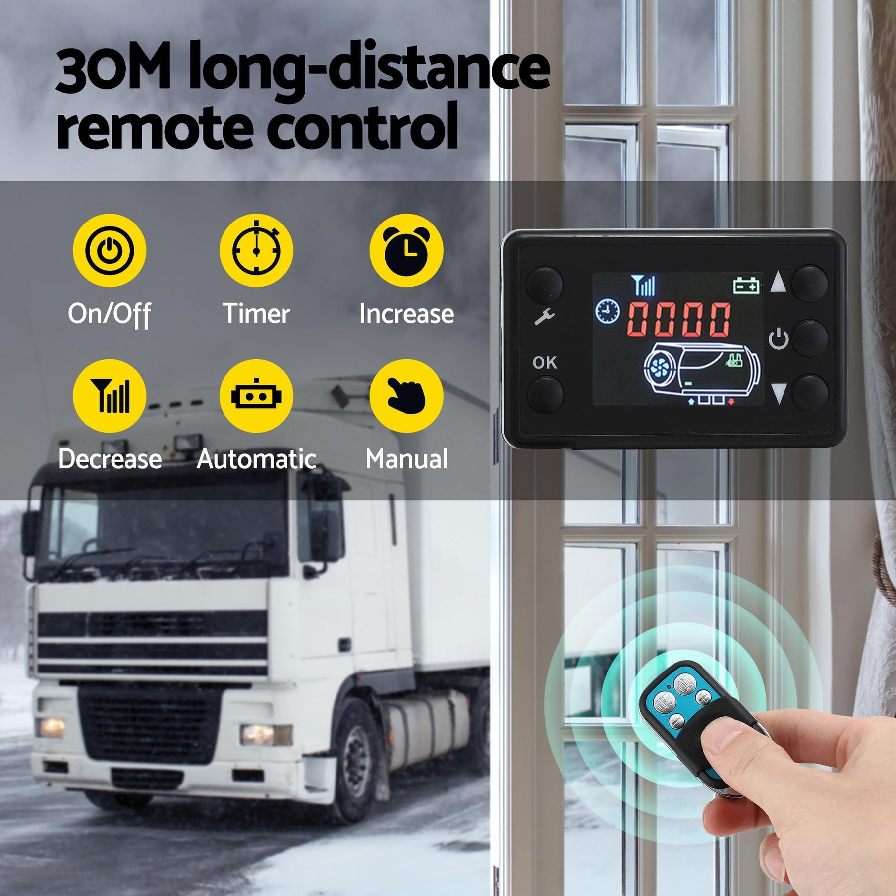Giantz Diesel Air Heater 12 - 24V 2KW LCD Display Remote Control for Car Bus RV Indoor Black - SportZone.co.nz