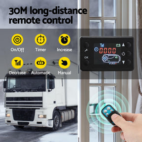 Giantz Diesel Air Heater 12 - 24V 2KW LCD Display Remote Control for Car Bus RV Indoor Black - SportZone.co.nz