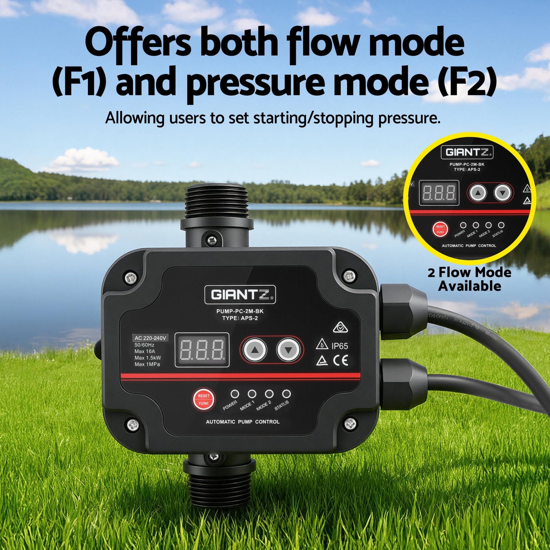 GIANTZ Digital Water Pump Controller 16A 1.5kW Max High Power Pressure Switch Adjustable 10Bar IP65 - SportZone.co.nz