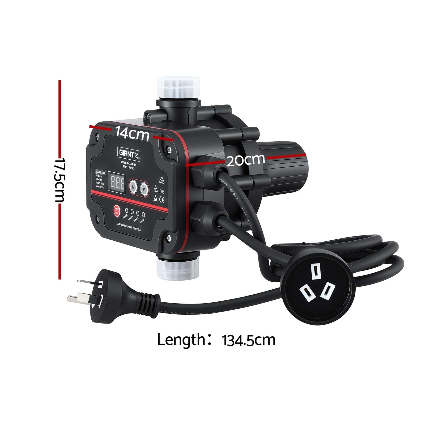GIANTZ Digital Water Pump Controller 16A 1.5kW Max High Power Pressure Switch Adjustable 10Bar IP65 - SportZone.co.nz