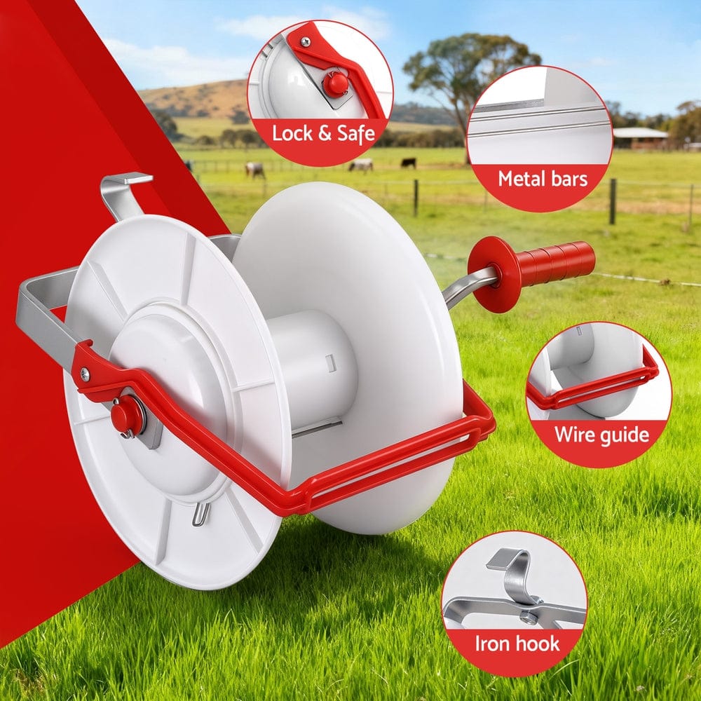 Giantz Electric Fence Reel Geared Portable Polywire Fencing Farm White - SportZone.co.nz