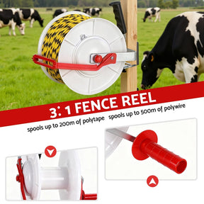 Giantz Electric Fence Reel Geared Portable Polywire Fencing Farm White - SportZone.co.nz