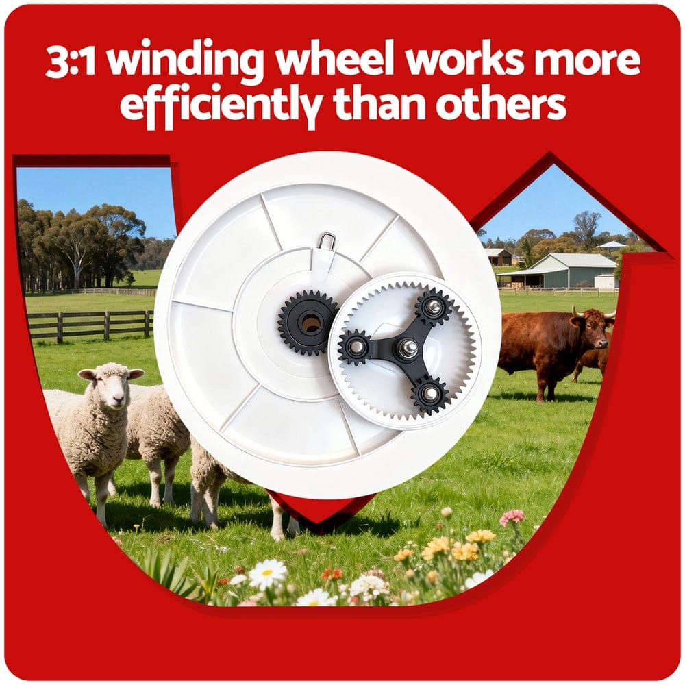 Giantz Electric Fence Reel Geared Portable Polywire Fencing Farm White - SportZone.co.nz