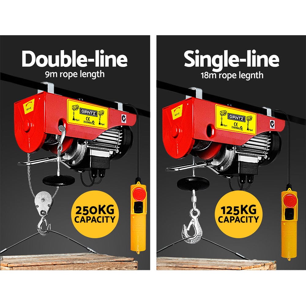 Giantz Electric Hoist Winch 125/250KG Cable 18M Rope Tool Remote Chain Lifting - SportZone.co.nz