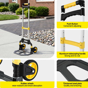Giantz Folding Trolley Portable Hand Truck Lightweight Travel Luggage Silver - SportZone.co.nz