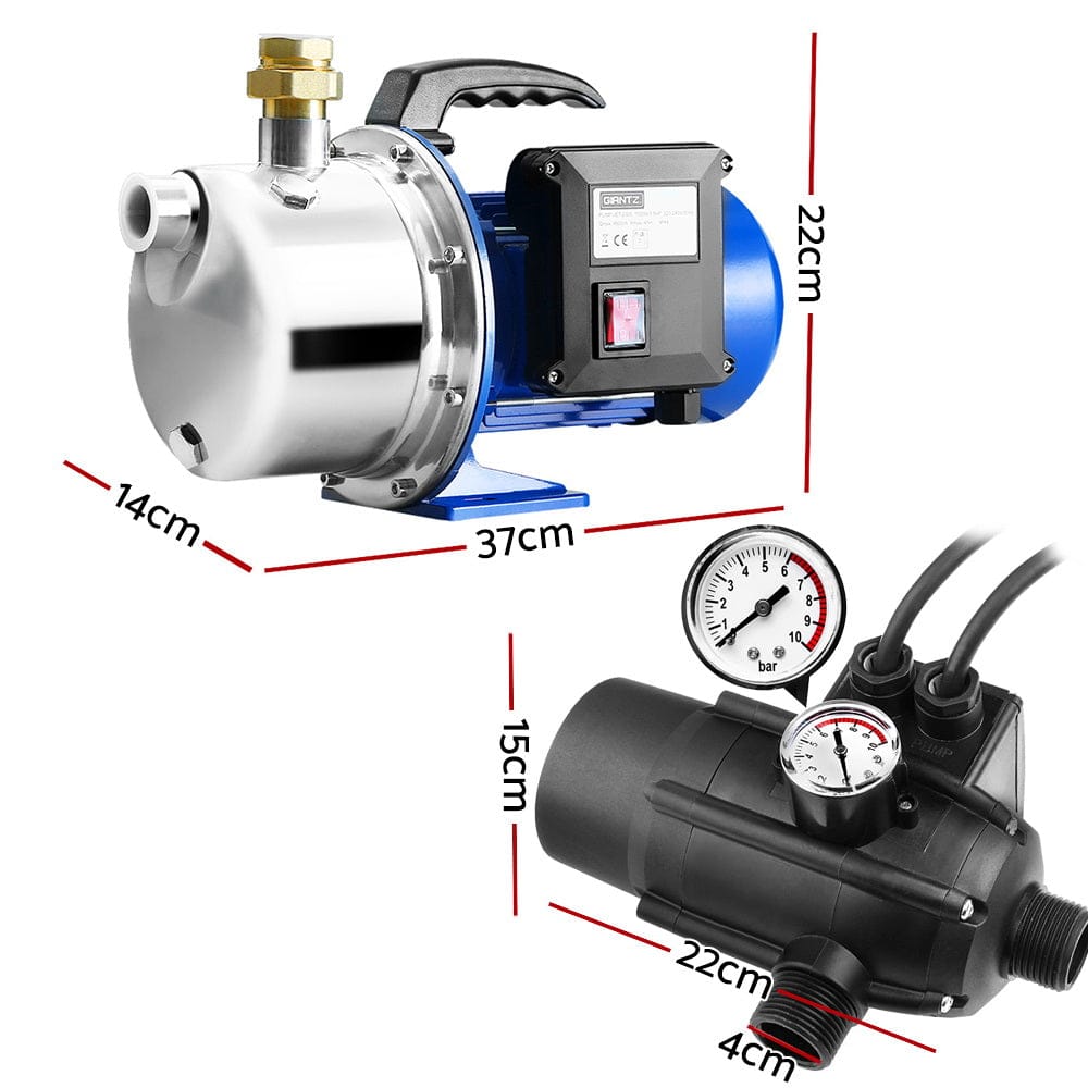 Giantz Garden Water Jet Pump High Pressure 1100W Tank Rain Farm Irrigation Black - SportZone.co.nz