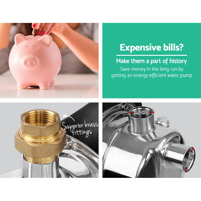 Giantz Garden Water Pump 1500W High Pressure Tank Rain Farm Irrigation Black - SportZone.co.nz