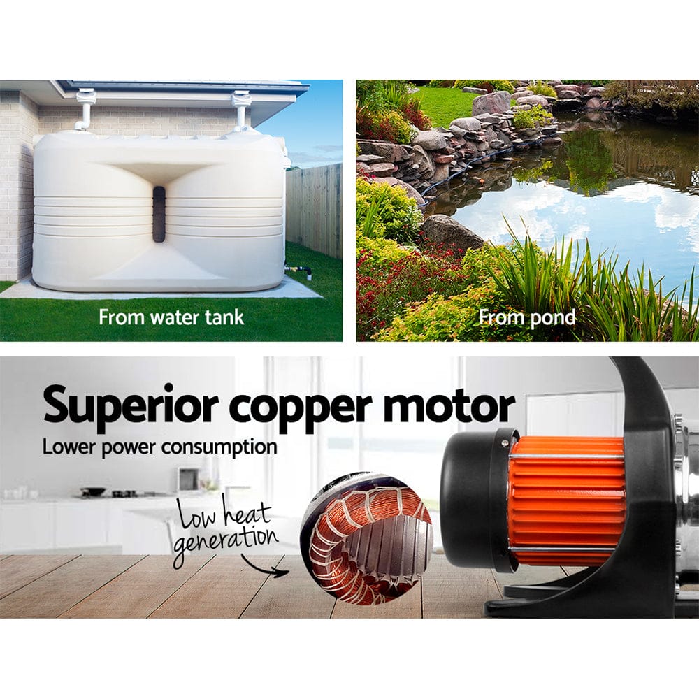 Giantz Garden Water Pump 1500W High Pressure Tank Rain Farm Irrigation Black - SportZone.co.nz