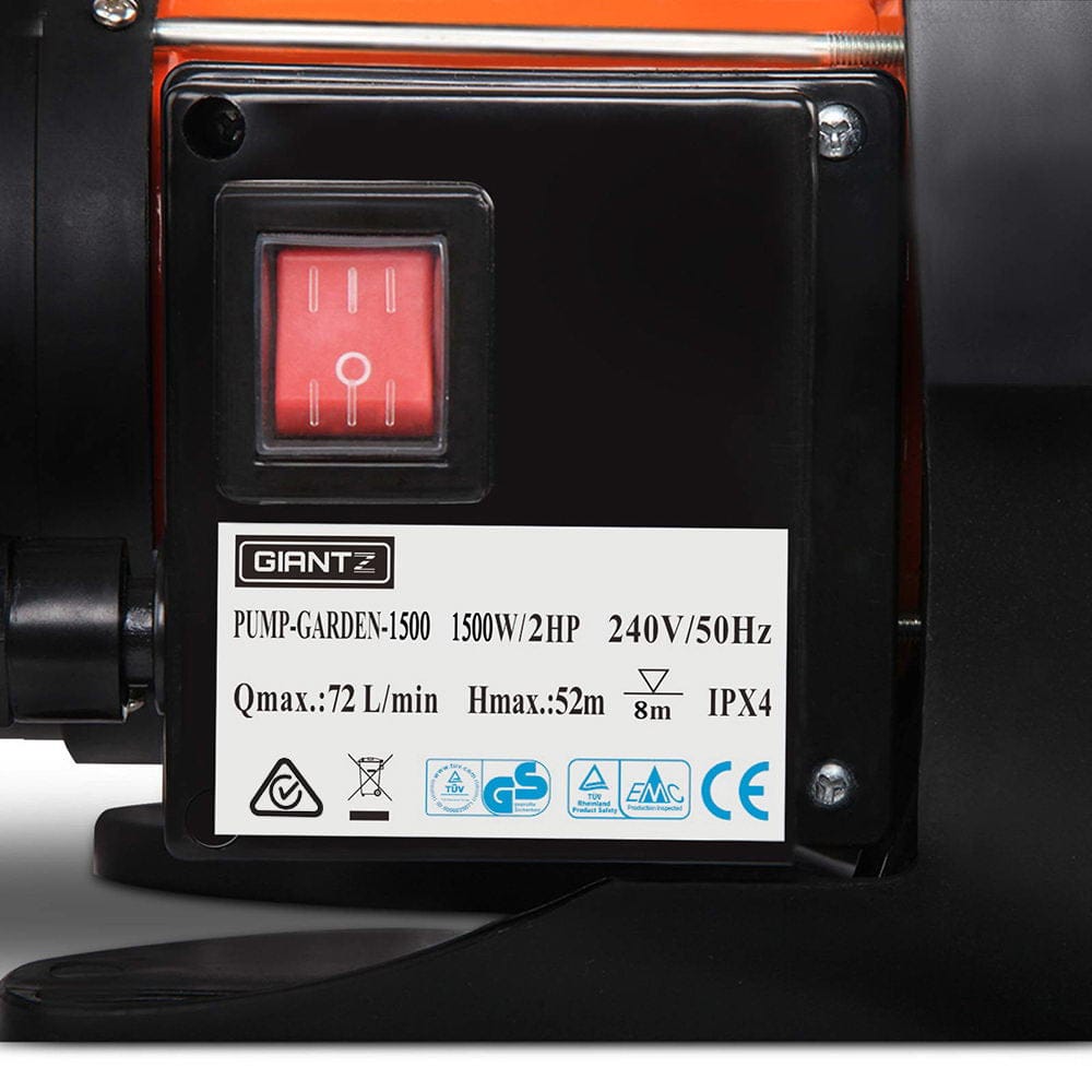 Giantz Garden Water Pump High Pressure 1500W Tank Rain Farm Irrigation House - SportZone.co.nz