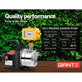 Giantz Garden Water Pump High Pressure 1500W Tank Rain Farm Irrigation House Yellow - SportZone.co.nz