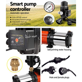 Giantz Garden Water Pump High Pressure 1800W 5 - Stage Tank Irrigation Black - SportZone.co.nz