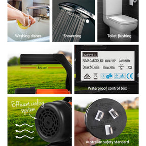 Giantz Garden Water Pump High Pressure 800W Tank Rain Farm Irrigation House Black - SportZone.co.nz