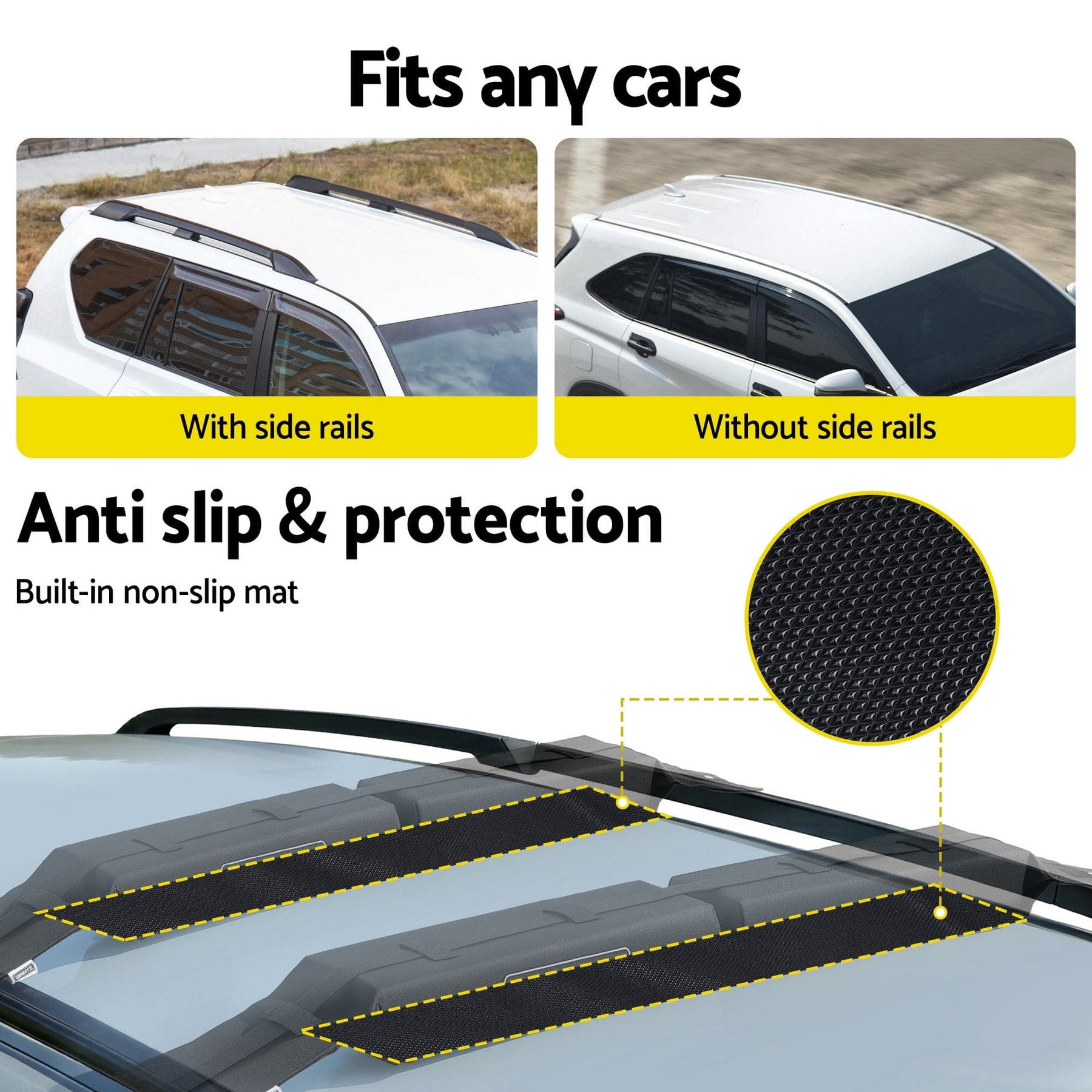 GIANTZ Kayak Roof Rack for Car, Universal Soft Roof Rack Pads for Surfboard SUP Canoe, Roof Bars for SUV Sedan without Side Rails, Portable Cross Bars with 4.5m Tie Down Straps & Ropes, 80kg Capacity - SportZone.co.nz