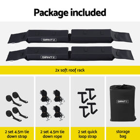 GIANTZ Kayak Roof Rack for Car, Universal Soft Roof Rack Pads for Surfboard SUP Canoe, Roof Bars for SUV Sedan without Side Rails, Portable Cross Bars with 4.5m Tie Down Straps & Ropes, 80kg Capacity - SportZone.co.nz