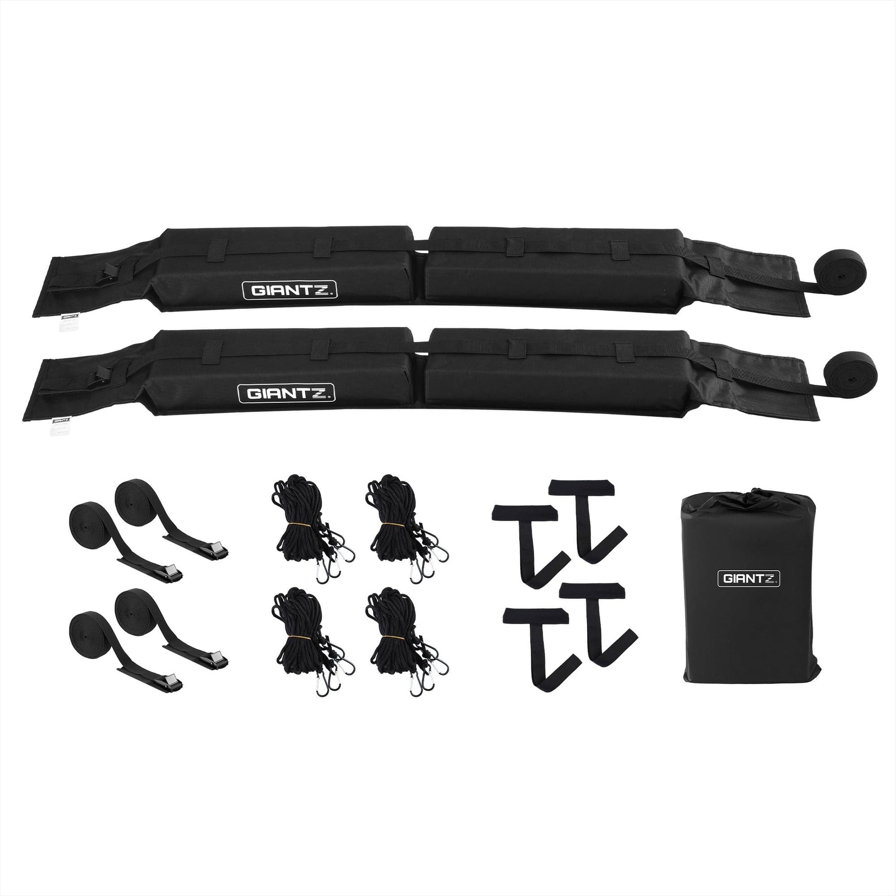 GIANTZ Kayak Roof Rack for Car, Universal Soft Roof Rack Pads for Surfboard SUP Canoe, Roof Bars for SUV Sedan without Side Rails, Portable Cross Bars with 4.5m Tie Down Straps & Ropes, 80kg Capacity - SportZone.co.nz