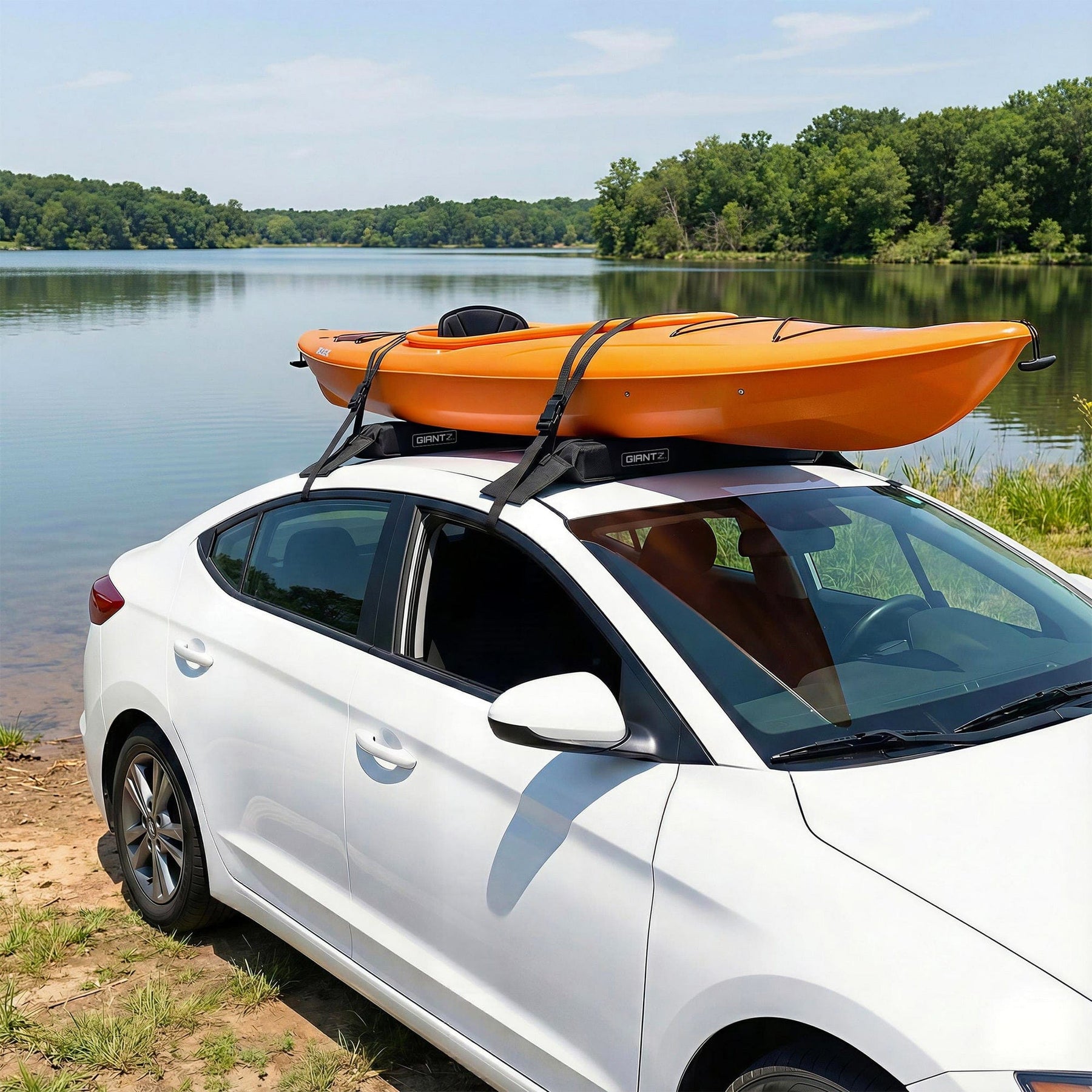 GIANTZ Kayak Roof Rack for Car, Universal Soft Roof Rack Pads for Surfboard SUP Canoe, Roof Bars for SUV Sedan without Side Rails, Portable Cross Bars with 4.5m Tie Down Straps & Ropes, 80kg Capacity - SportZone.co.nz