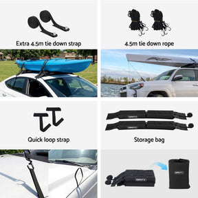 GIANTZ Kayak Roof Rack for Car, Universal Soft Roof Rack Pads for Surfboard SUP Canoe, Roof Bars for SUV Sedan without Side Rails, Portable Cross Bars with 4.5m Tie Down Straps & Ropes, 80kg Capacity - SportZone.co.nz